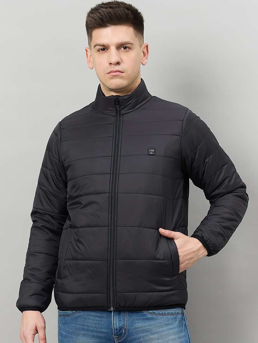 men solid long sleeve puffer jacket