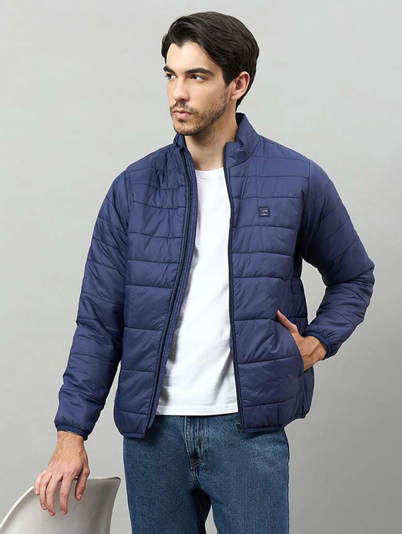 men solid long sleeve puffer jacket