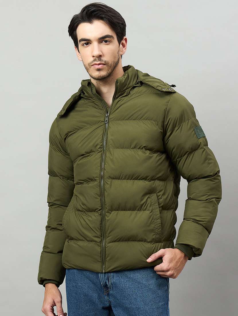 men solid long sleeve puffer jacket