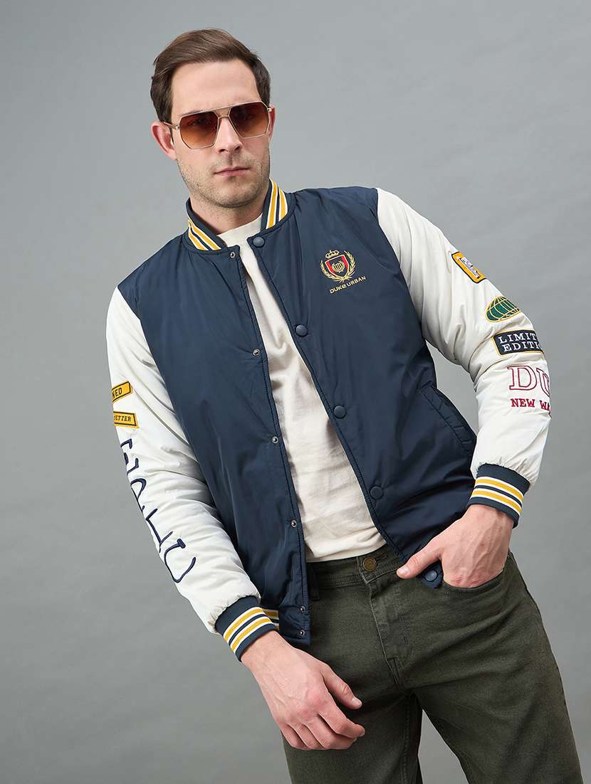 men color block long sleeve varsity jacket