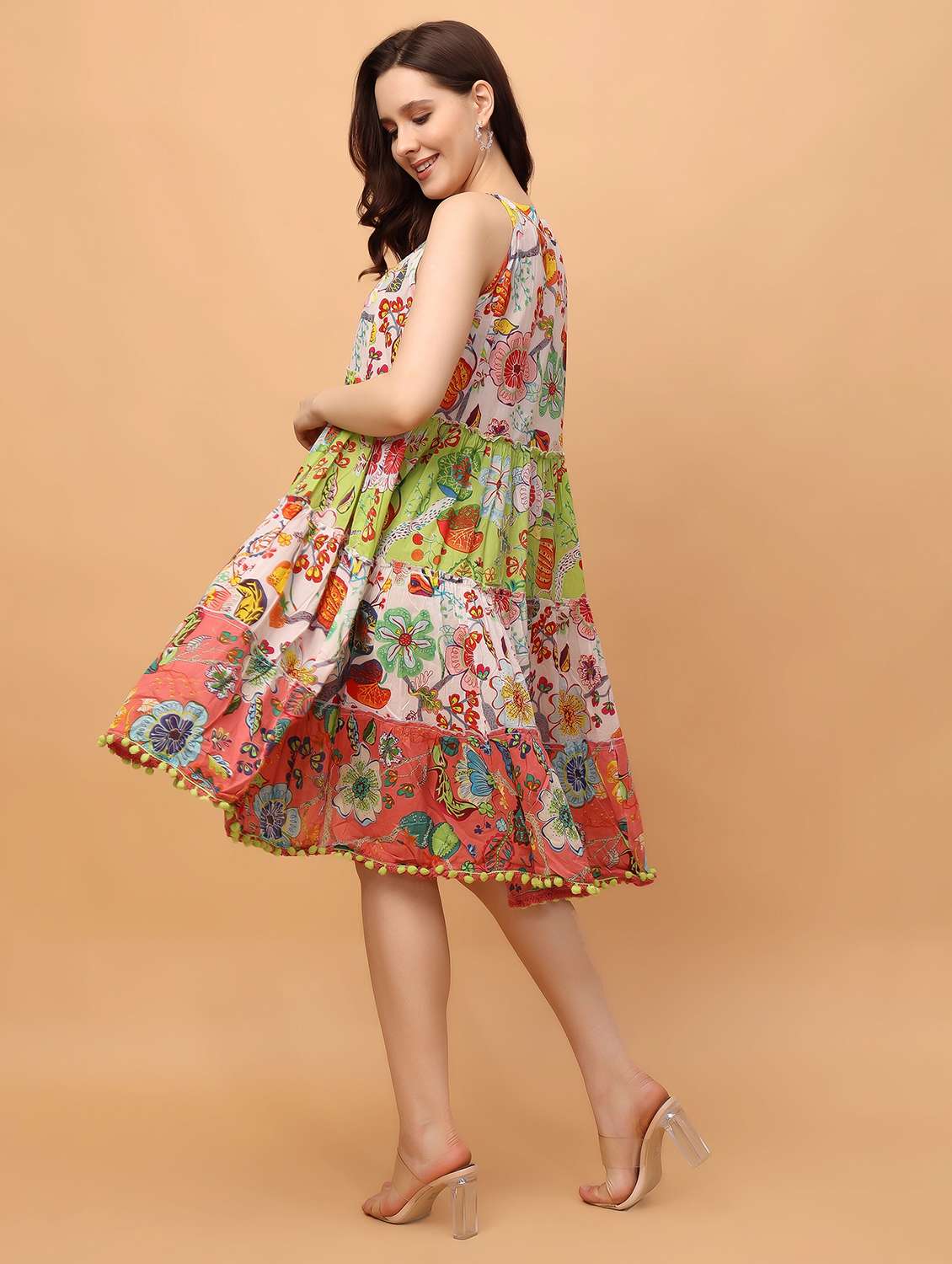 multi colored cotton fit & flare dress - 22336304 -  Standard Image - 3
