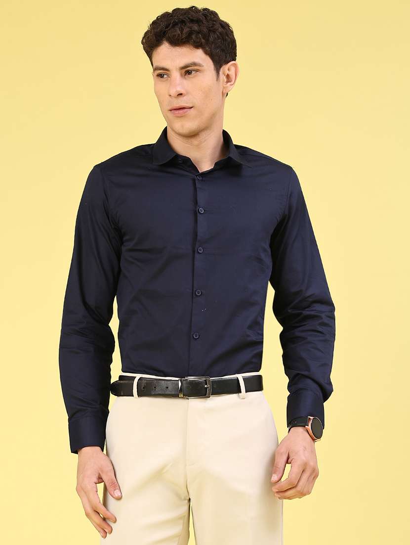men solid long sleeve slim fit formal shirt
