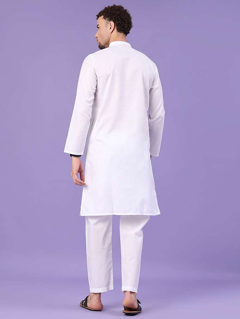 White Cotton Kurta Pyjama Ethnic Wear - 22336631 -  Standard Image - 3