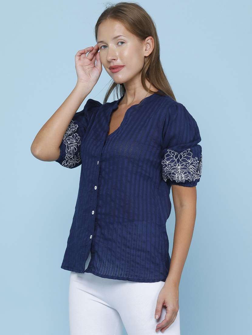 Women Self Design Puff Sleeves Regular Top - 22336638 -  Standard Image - 3