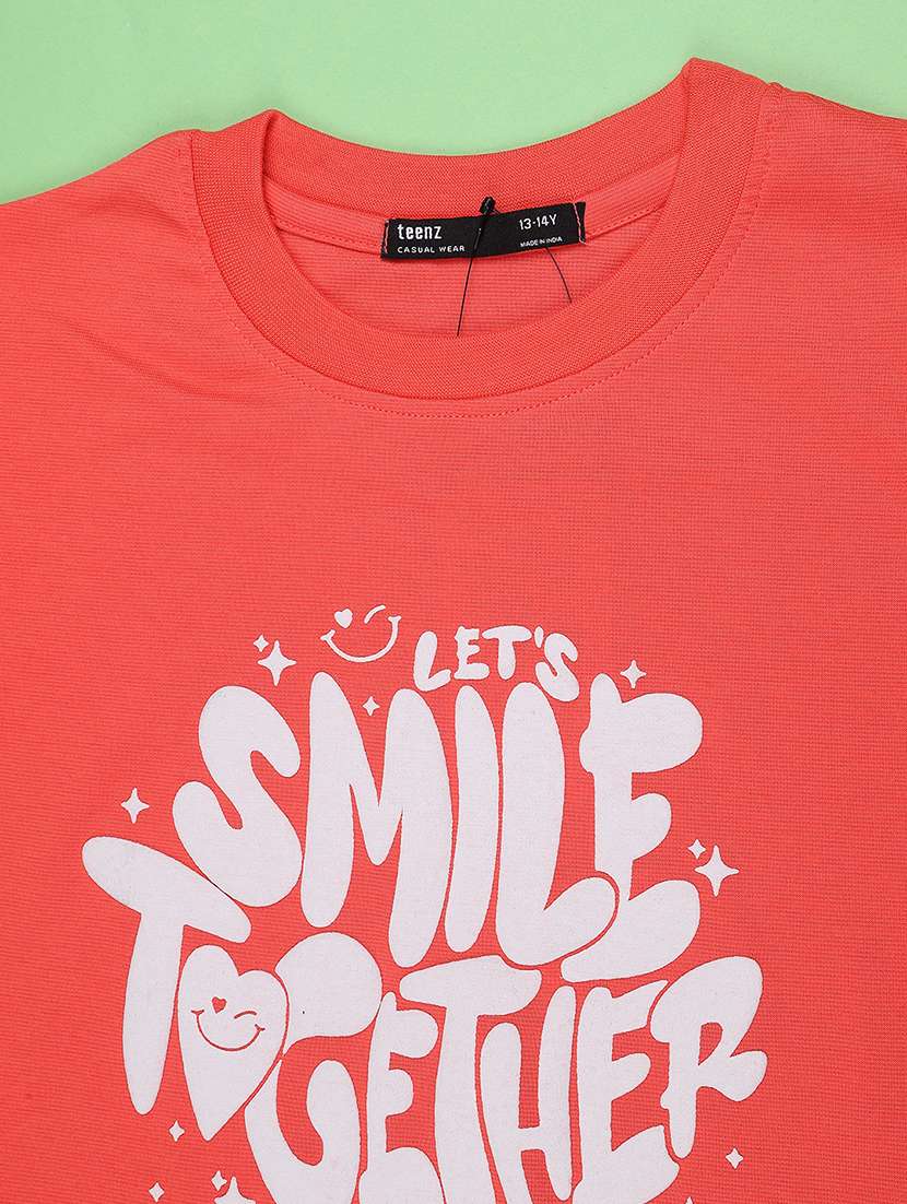 girls printed round neck t-shirt and short co-ord set - 22336647 -  Standard Image - 3