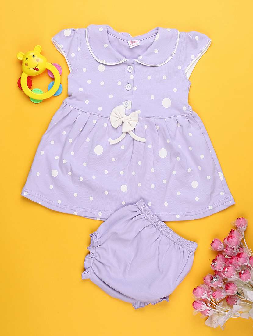 girls printed short sleeve frock with blommer