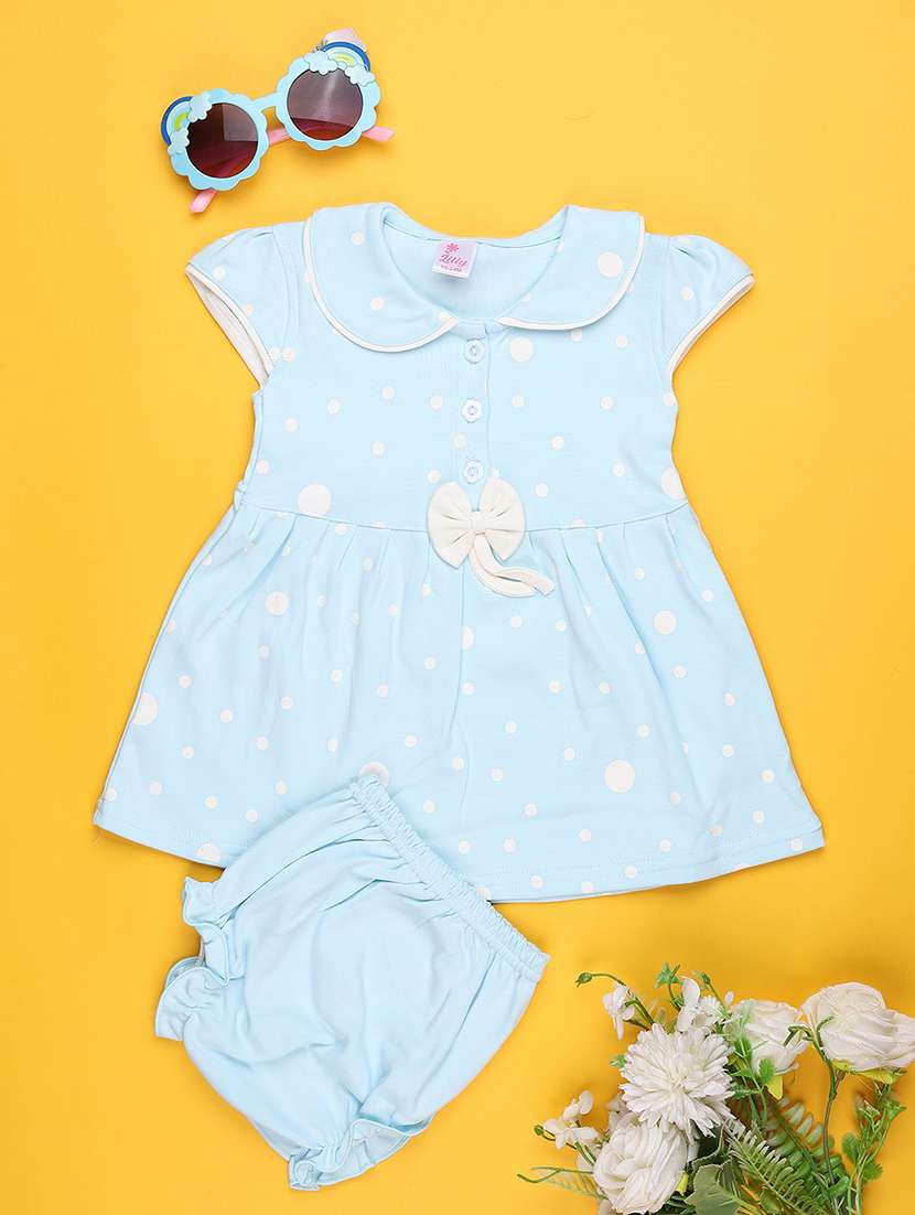 girls printed short sleeve frock with blommer