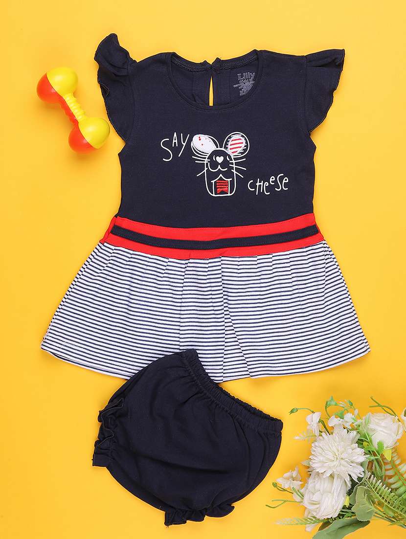 girls printed short sleeve frock with blommer