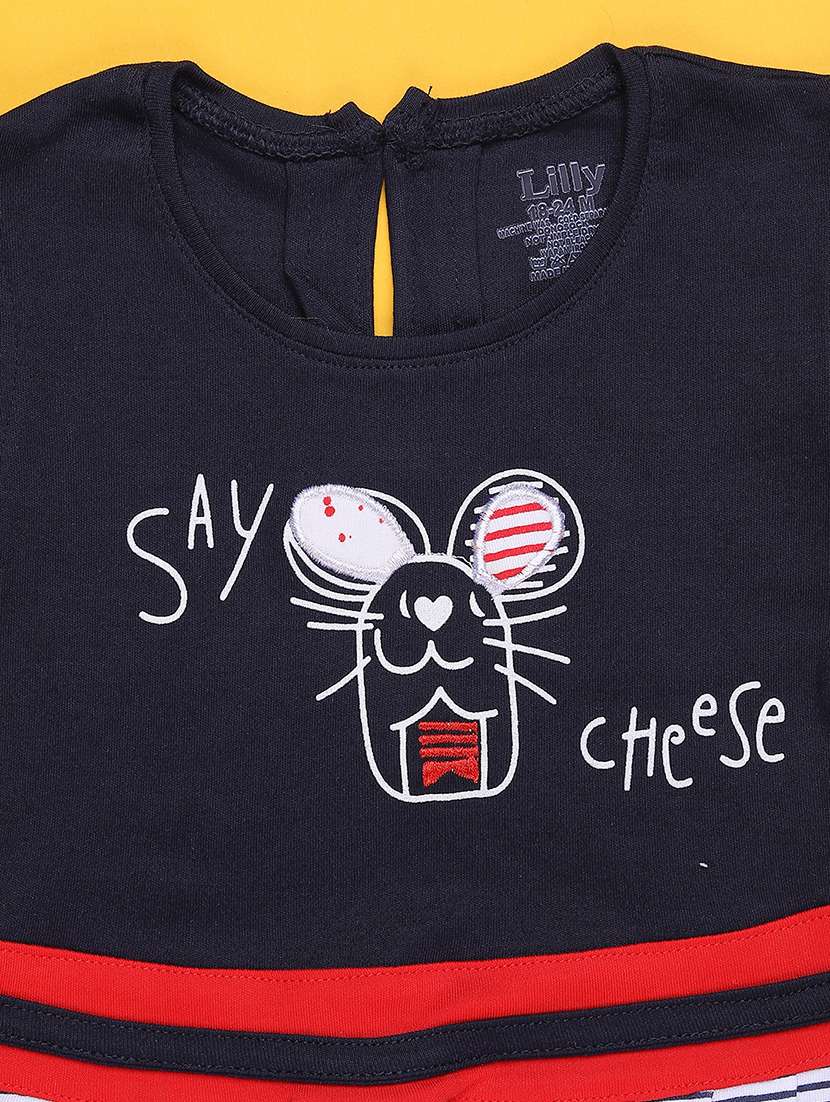 girls printed short sleeve frock with blommer - 22336671 -  Standard Image - 3