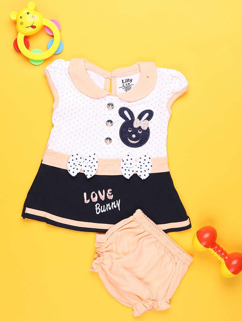 girls printed short sleeve frock with blommer