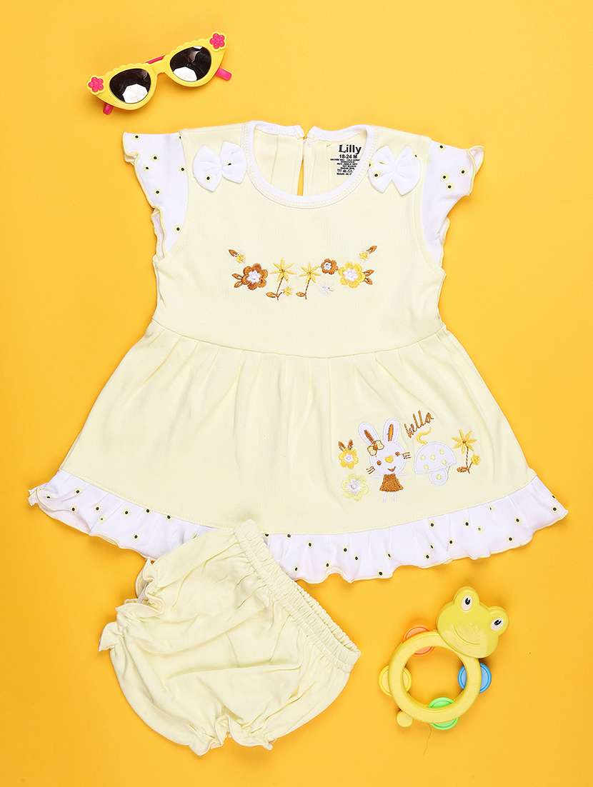 girls printed short sleeve frock with blommer