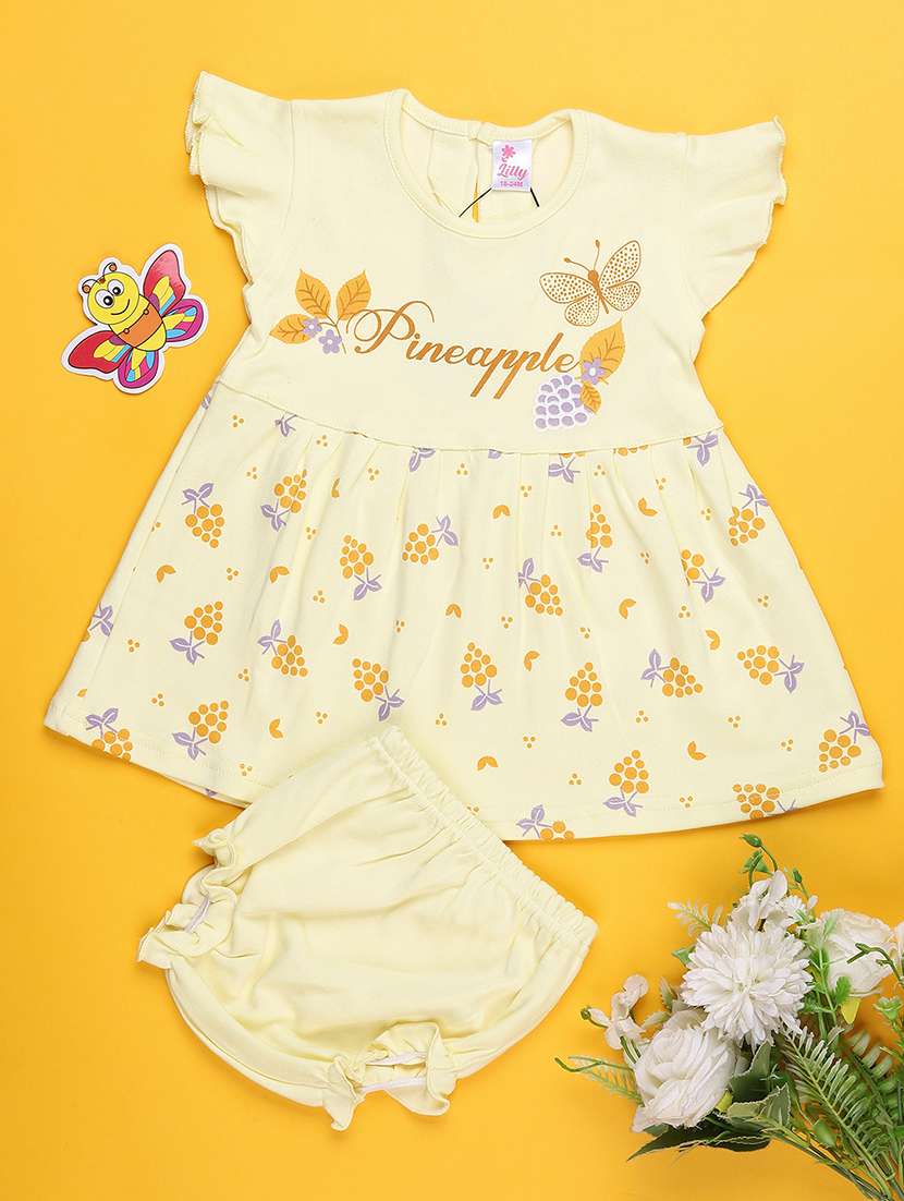 girls printed short sleeve frock with blommer