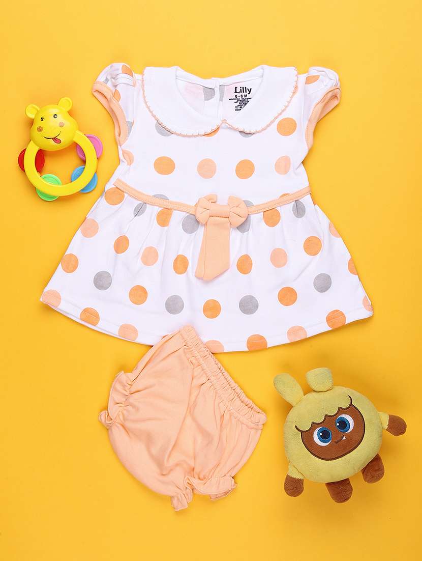 girls printed short sleeve frock with blommer