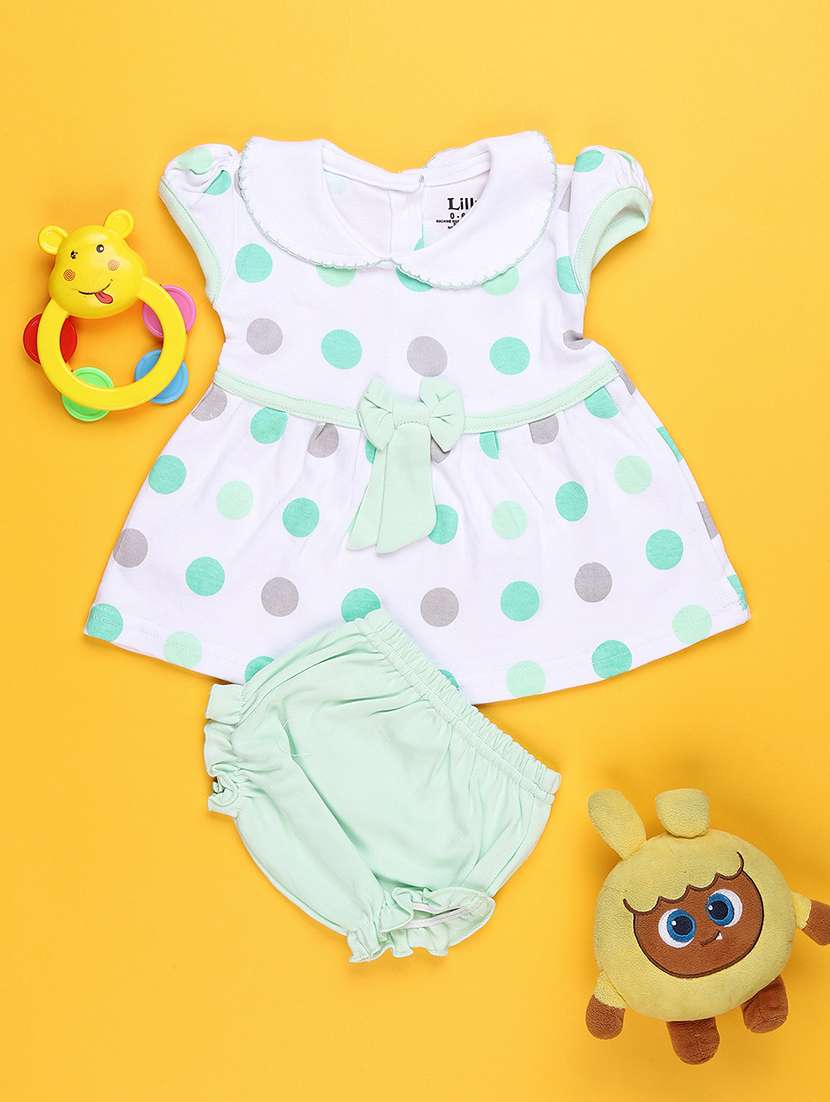 girls printed short sleeve frock with blommer