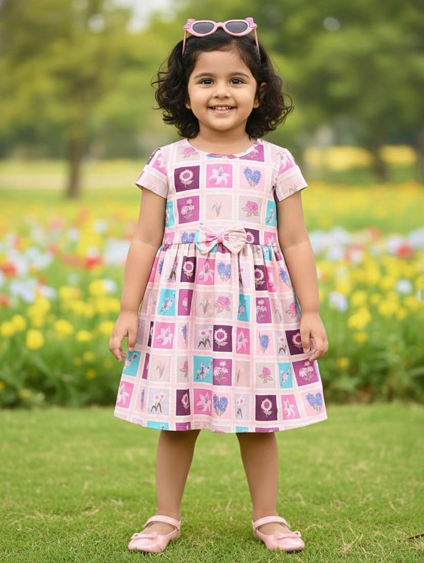 girls printed short sleeves knee length frock 