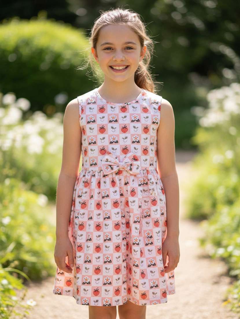 girls printed round neck regular fit frock