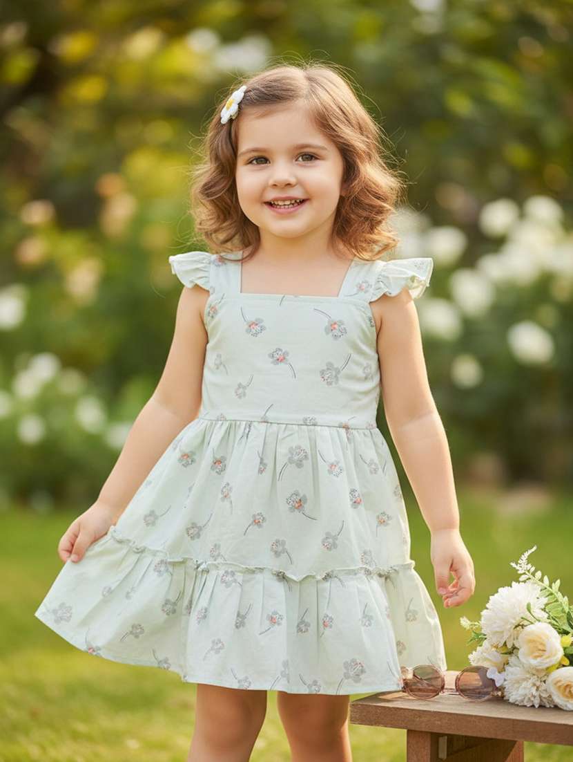 girls printed sleeveless tiered frock