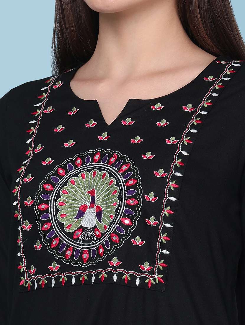 women embroidered three quarter sleeves straight kurta - 22336721 -  Standard Image - 5