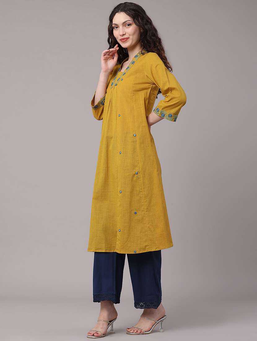 women embroidered three quarter sleeves a-line kurta - 22336723 -  Standard Image - 3
