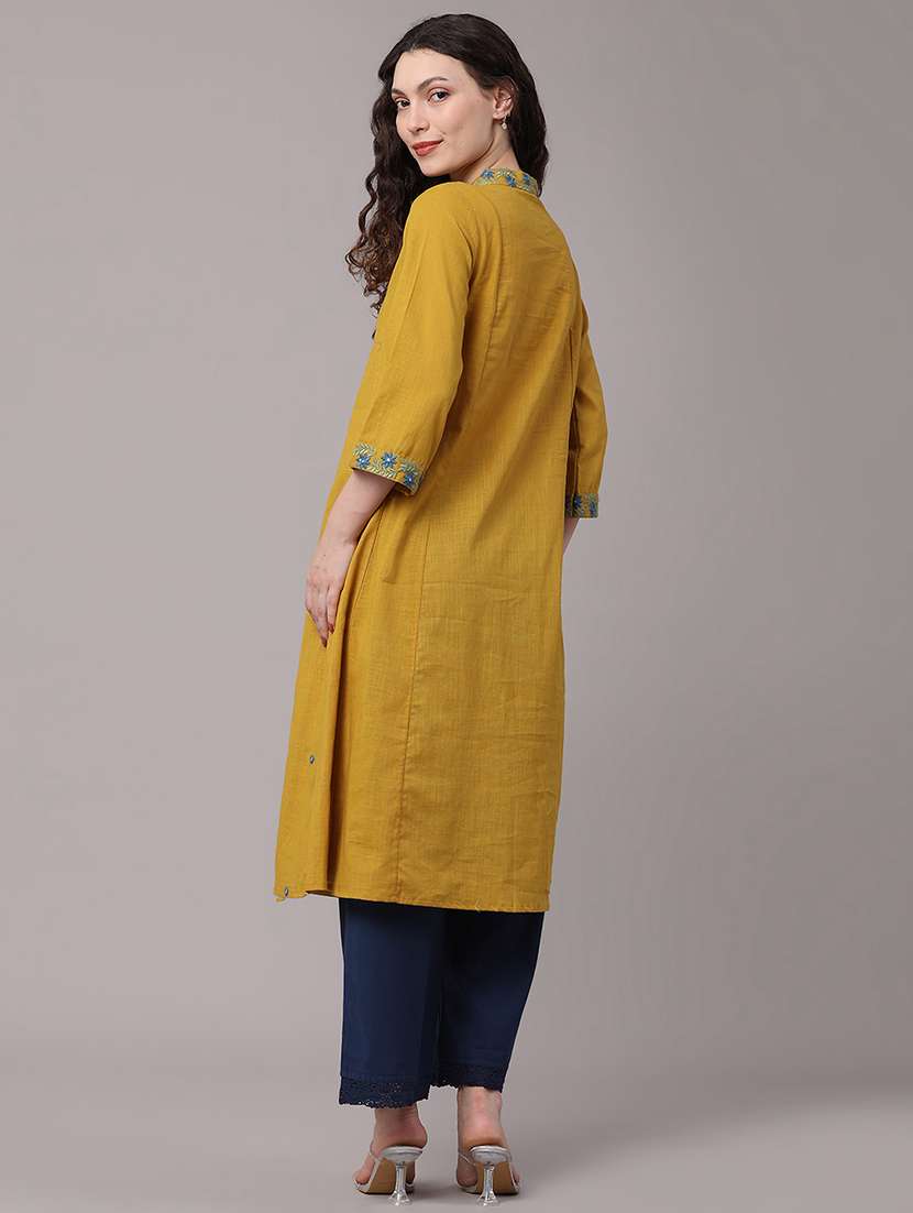 women embroidered three quarter sleeves a-line kurta - 22336723 -  Standard Image - 5