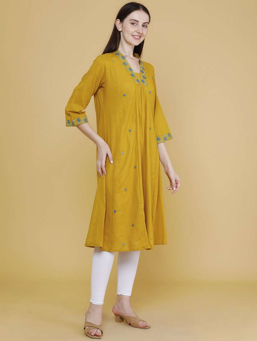 women embroidered three quarter sleeve a-line kurta - 22336724 -  Standard Image - 3