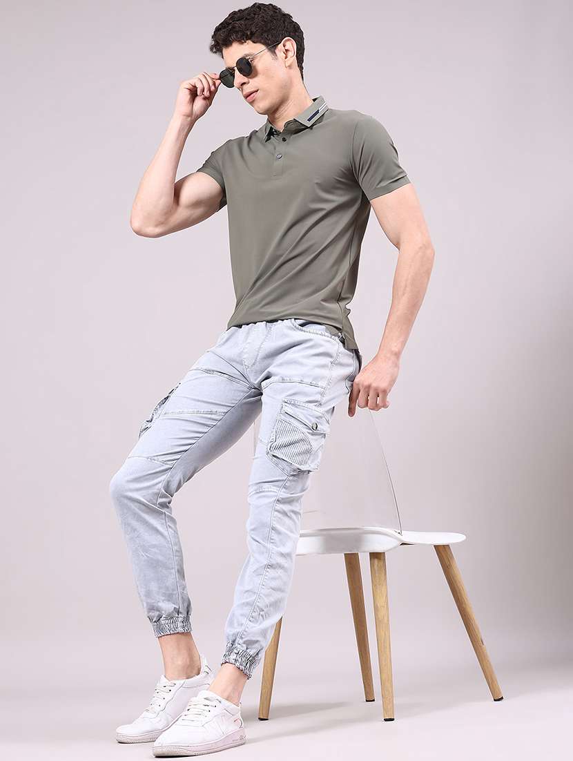 men's olive seamless polo-t-shirt with tonal stitching  slim fit breathable  stretch - 22336797 -  Standard Image - 3