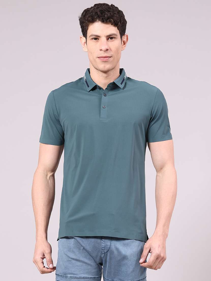 men's green seamless polo-t-shirt with tonal stitching slim fit breathable  stretch