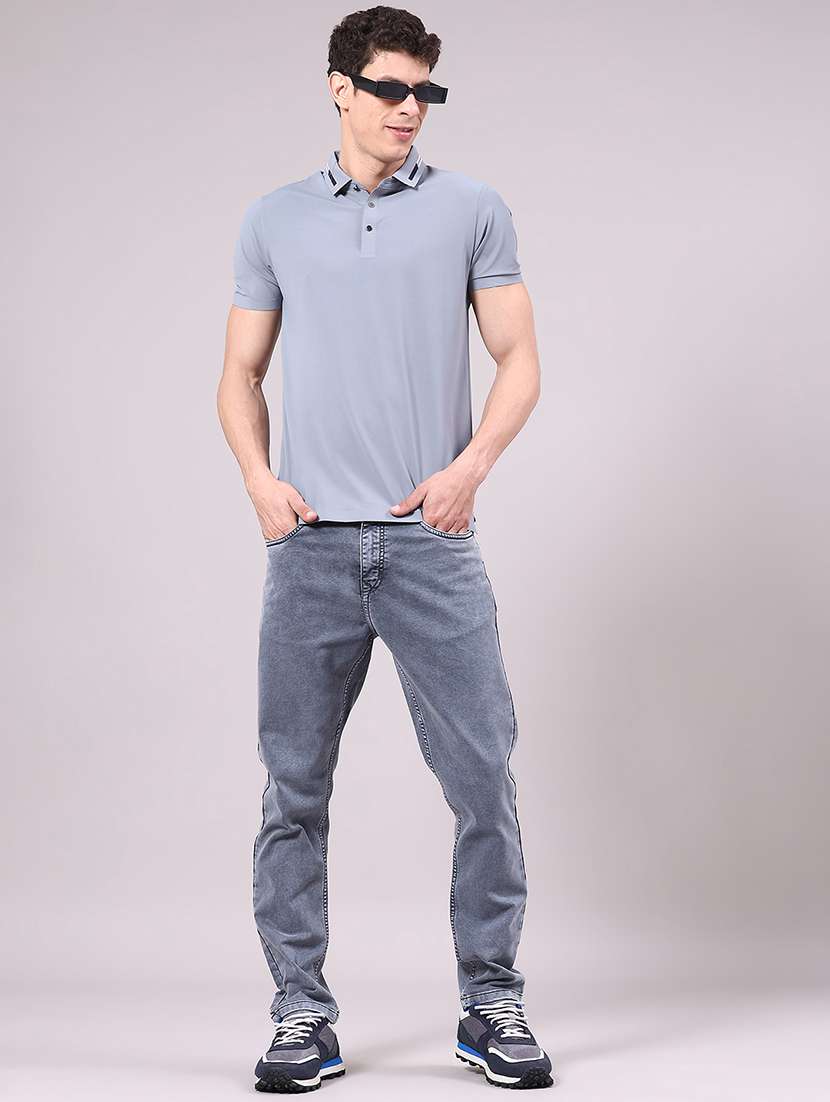 men's grey seamless polo-t-shirt with tonal stitching slim fit breathable stretch - 22336802 -  Standard Image - 3