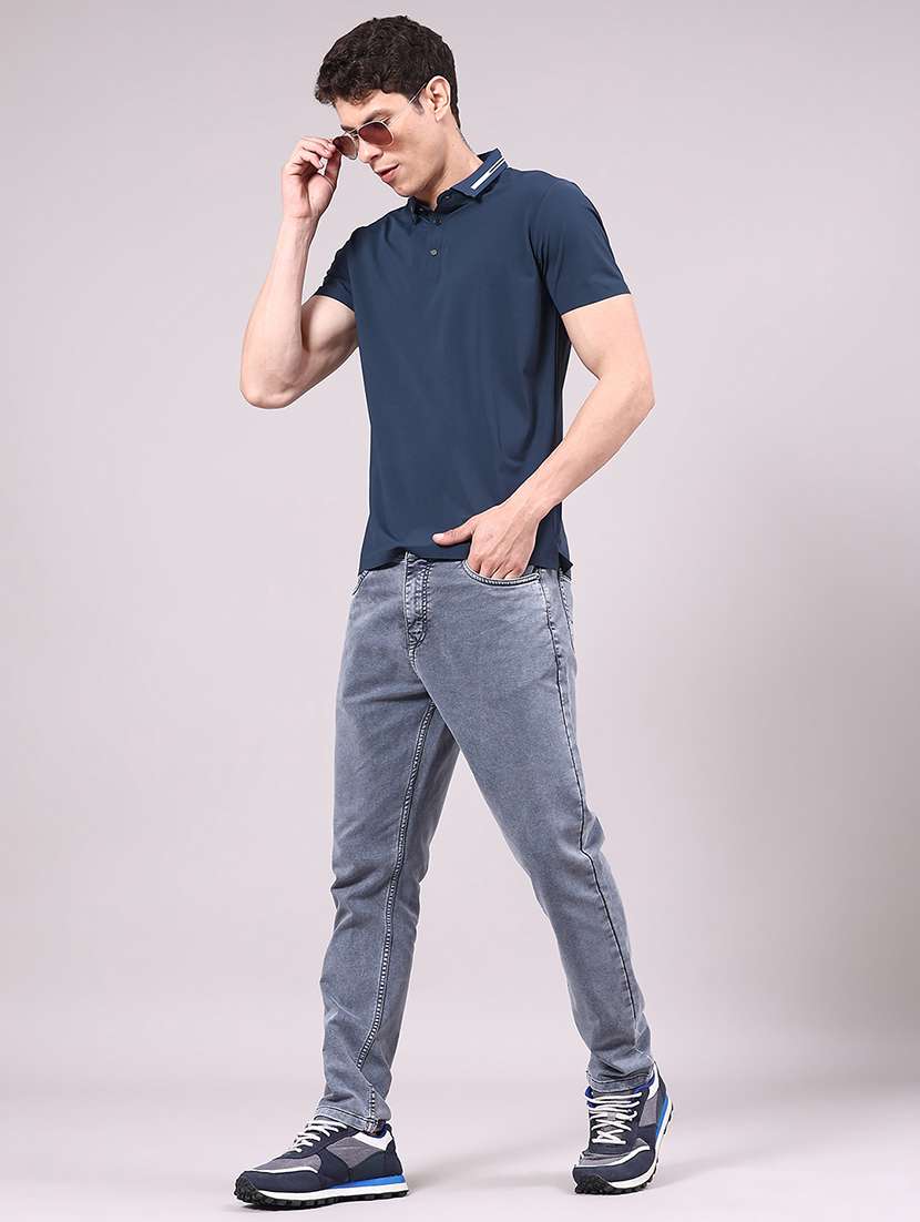 men's navy blue seamless polo-t-shirt with tonal stitching  slim fit breathable stretch - 22336803 -  Standard Image - 3
