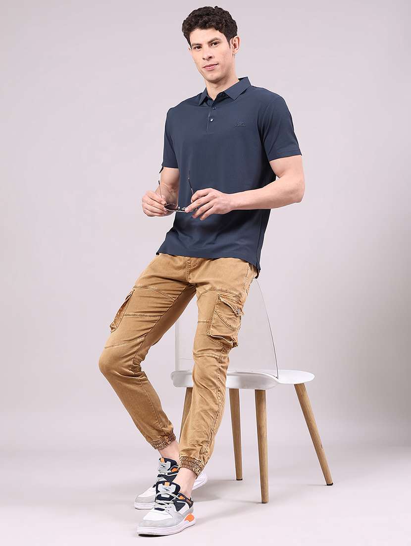 men's navy blue seamless polo-t-shirt with tonal stitching slim fit breathable stretch - 22336814 -  Standard Image - 3
