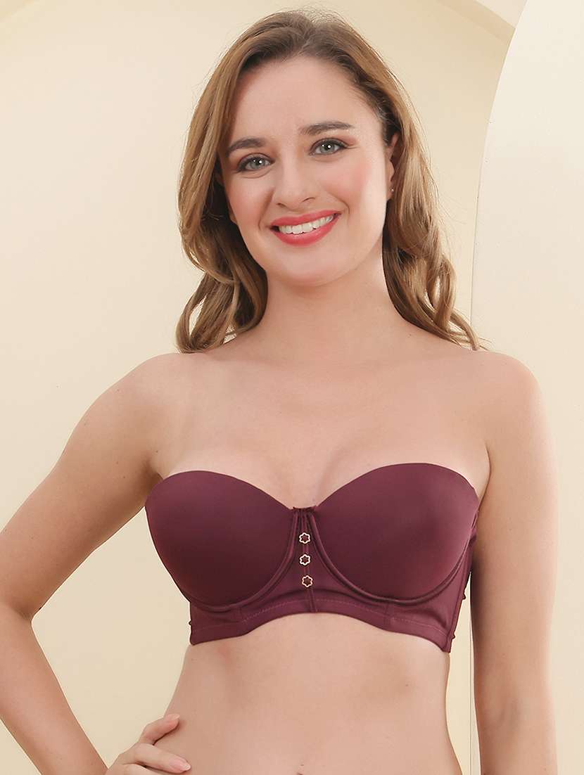 burgundy polyester balconette bra