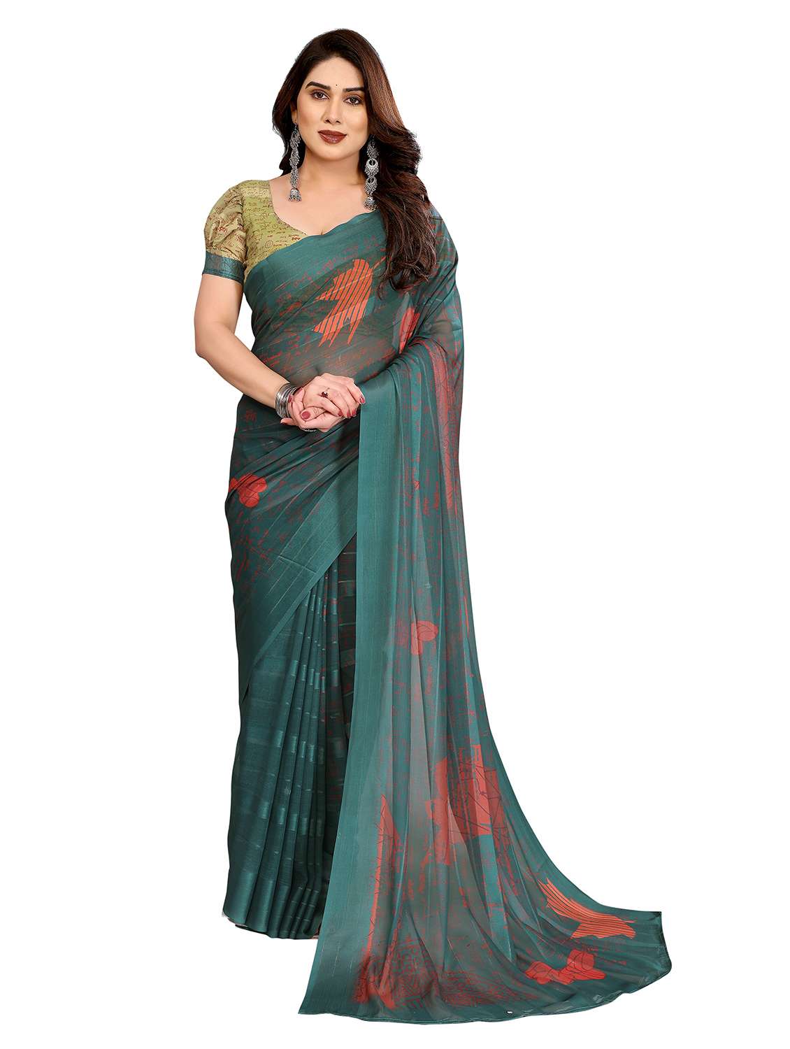 women printed casual wear saree with blouse