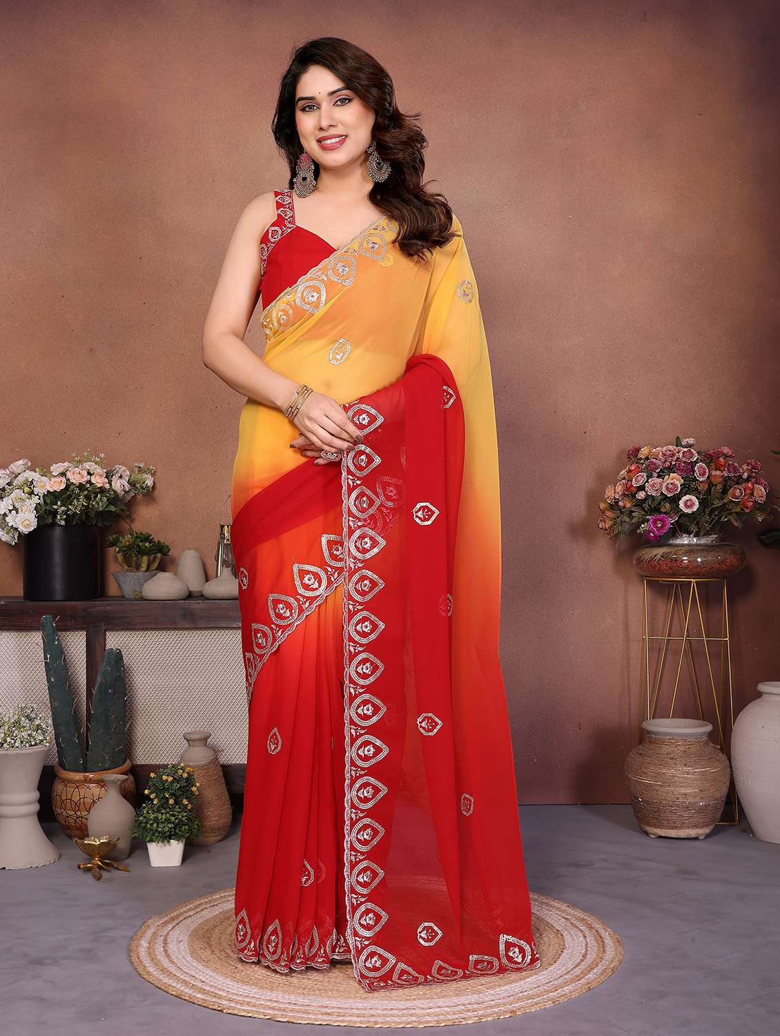 women ombre embroidered saree with blouse