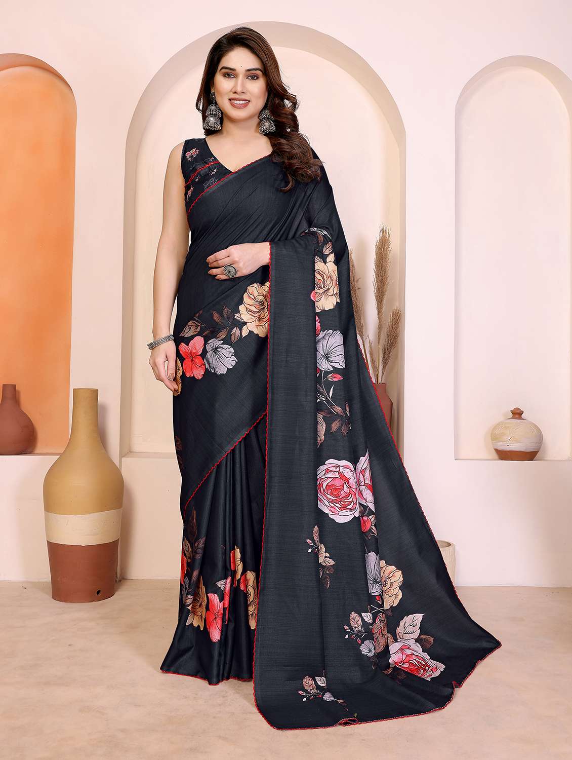 women floral printed saree with blouse