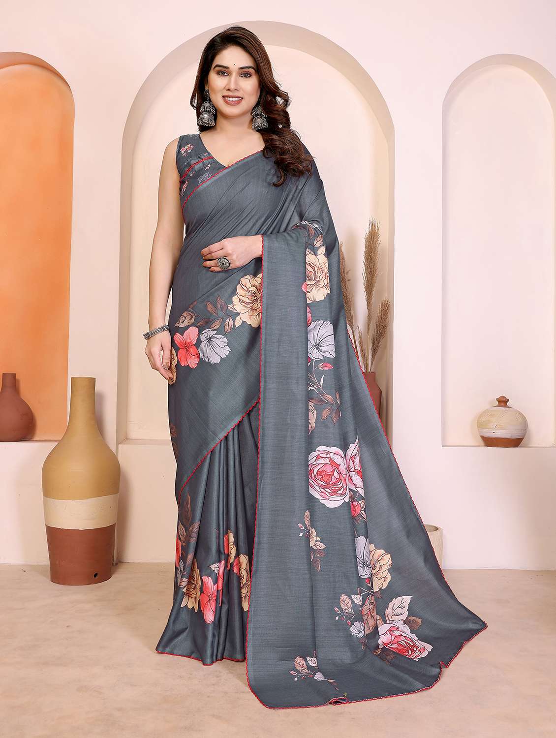 women floral printed saree with blouse