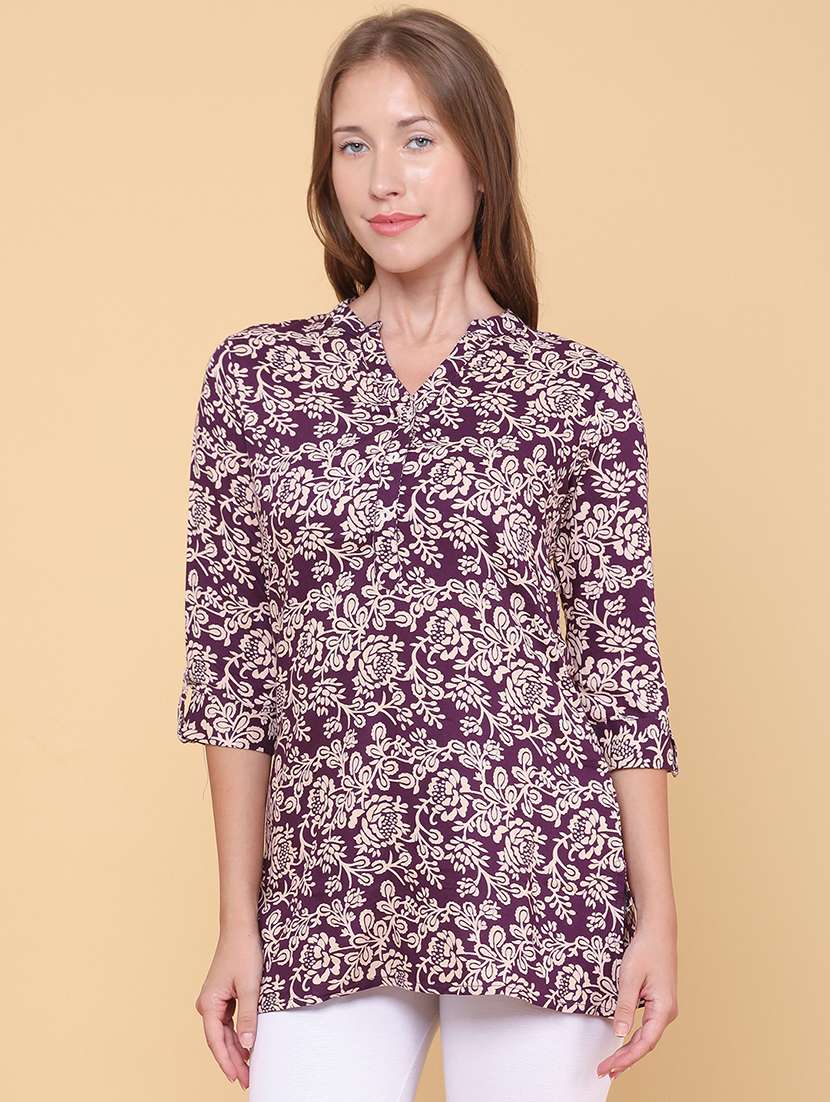 women printed three quarter sleeves kurti