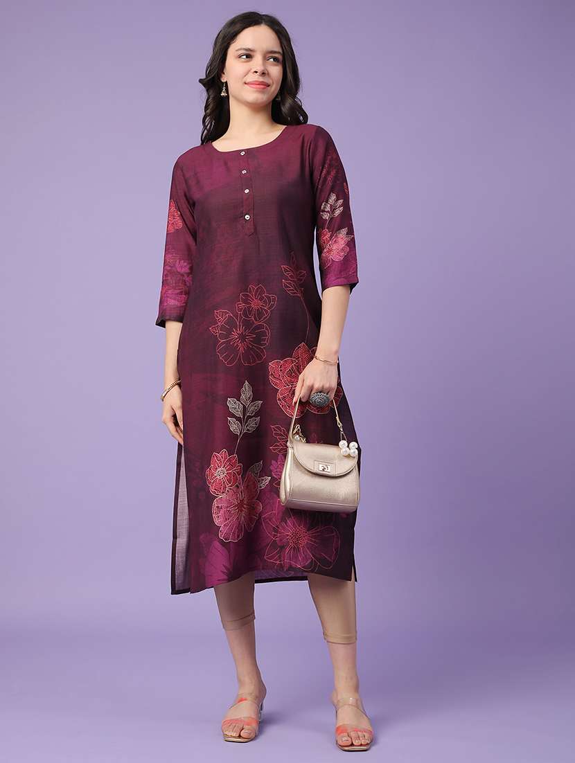 maroon cotton straight kurta