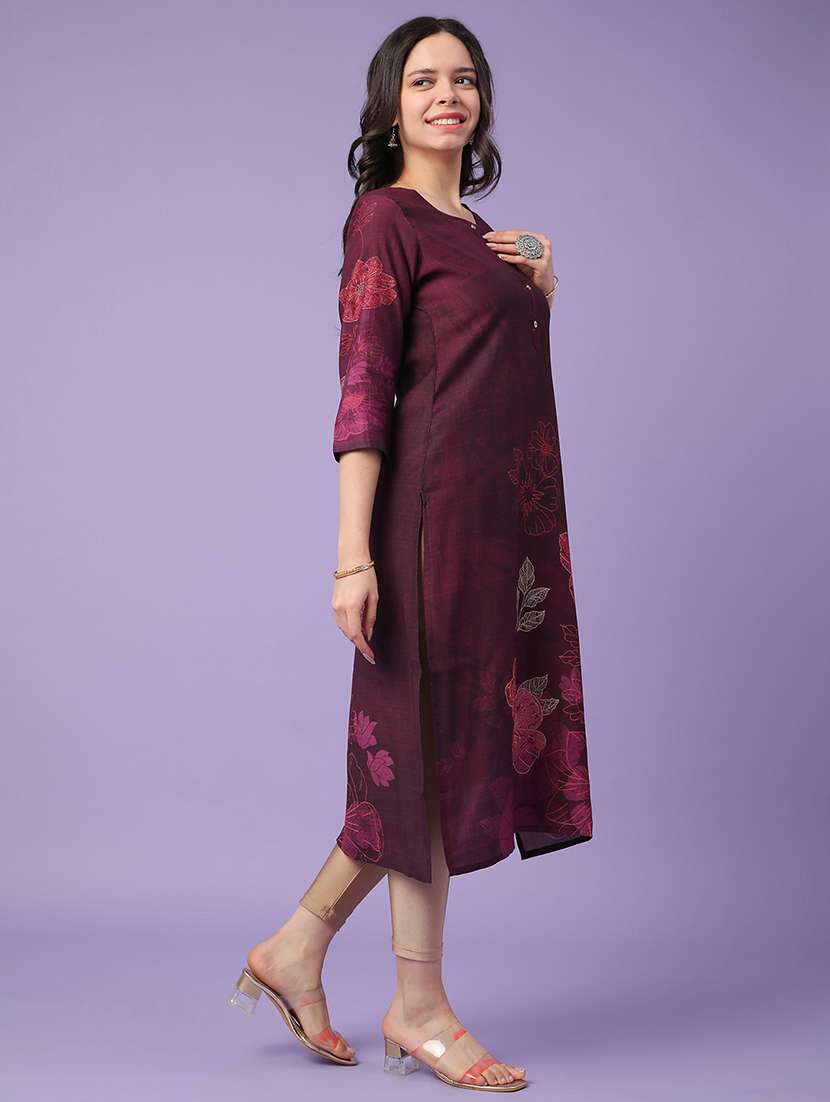 maroon cotton straight kurta - 22337357 -  Standard Image - 3