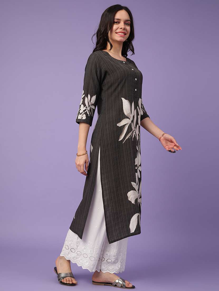 black cotton straight kurta - 22337360 -  Standard Image - 3