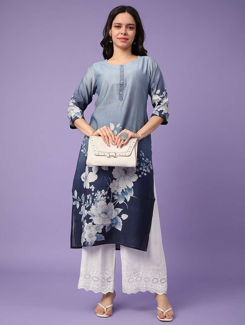 blue cotton straight kurta