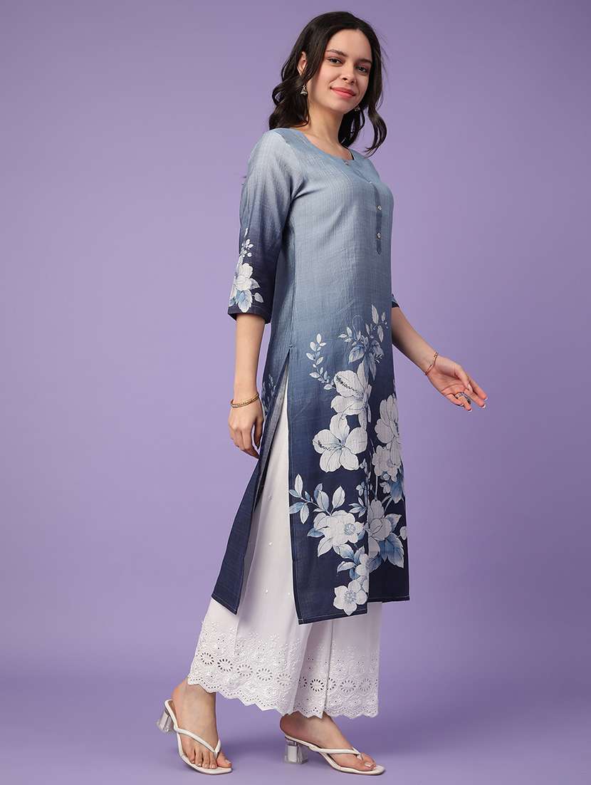 blue cotton straight kurta - 22337361 -  Standard Image - 3