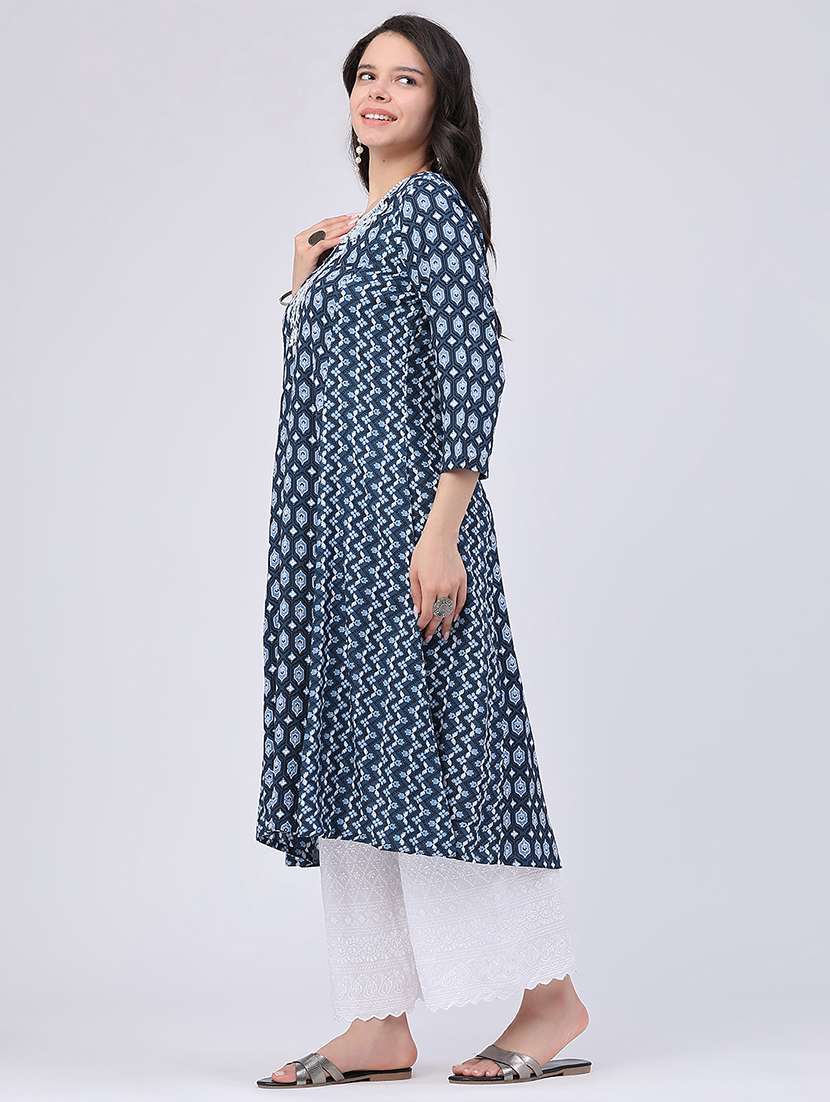 women printed three quarter sleeves a-line kurta - 22337364 -  Standard Image - 3
