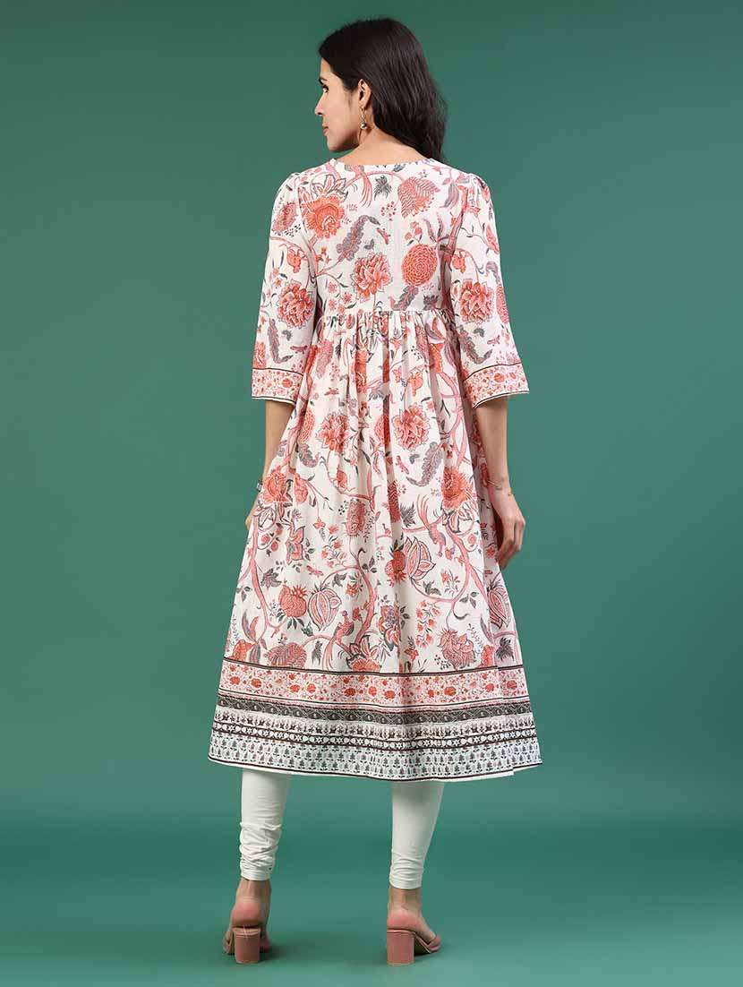 women printed three quarter sleeves a-line kurta - 22337365 -  Standard Image - 5