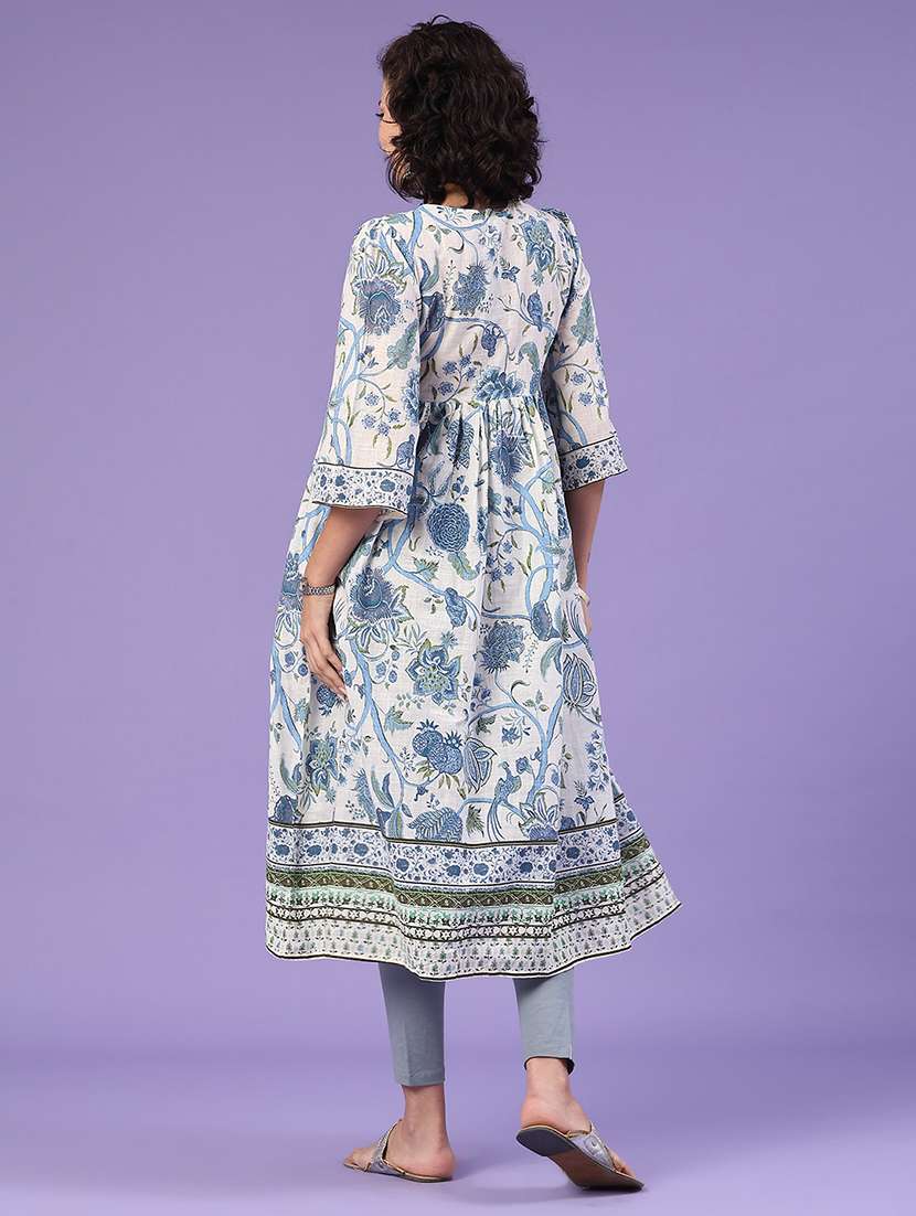 women printed v neck kurta - 22337366 -  Standard Image - 3
