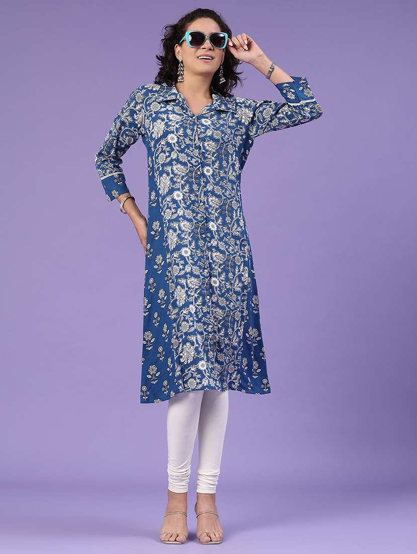 women printed long sleeve kurta