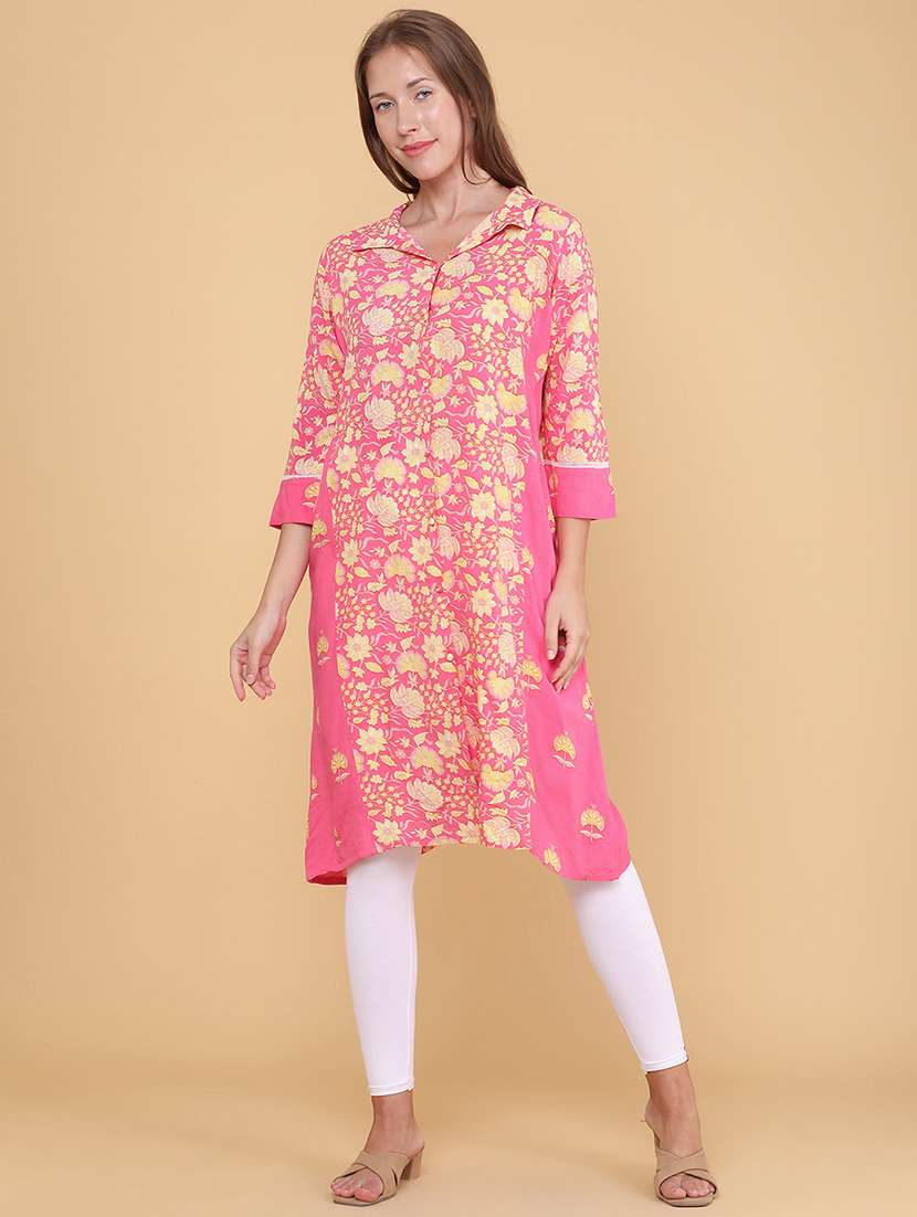 women printed three quarter sleeves a-line kurta