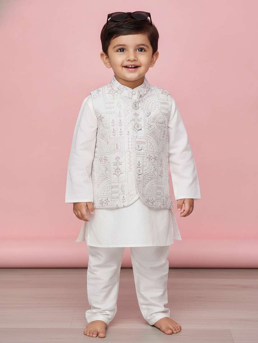 boys embroidered mandarin neck kurta set