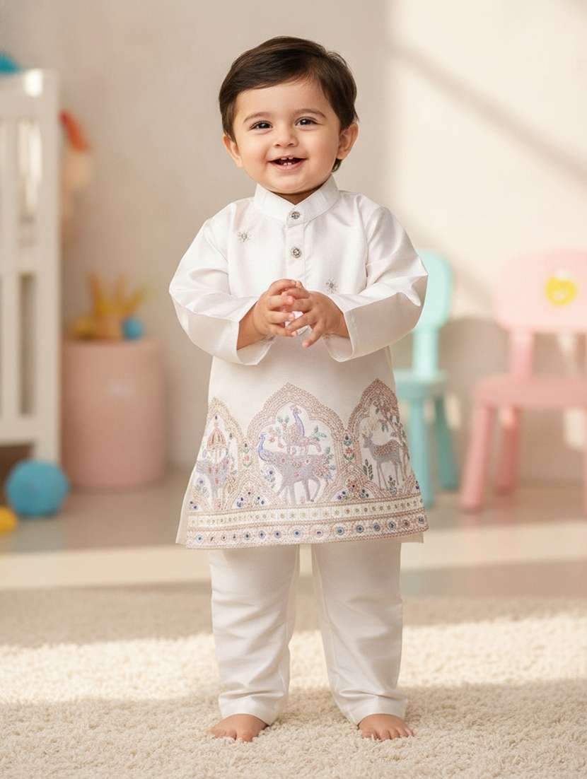 boys embroidered mandarin neck kurta set