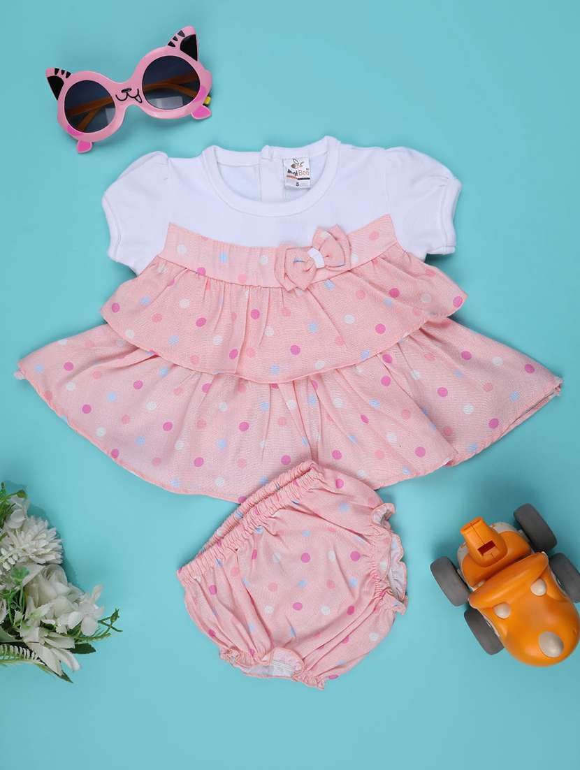 girls printed short sleeve frock with blommer