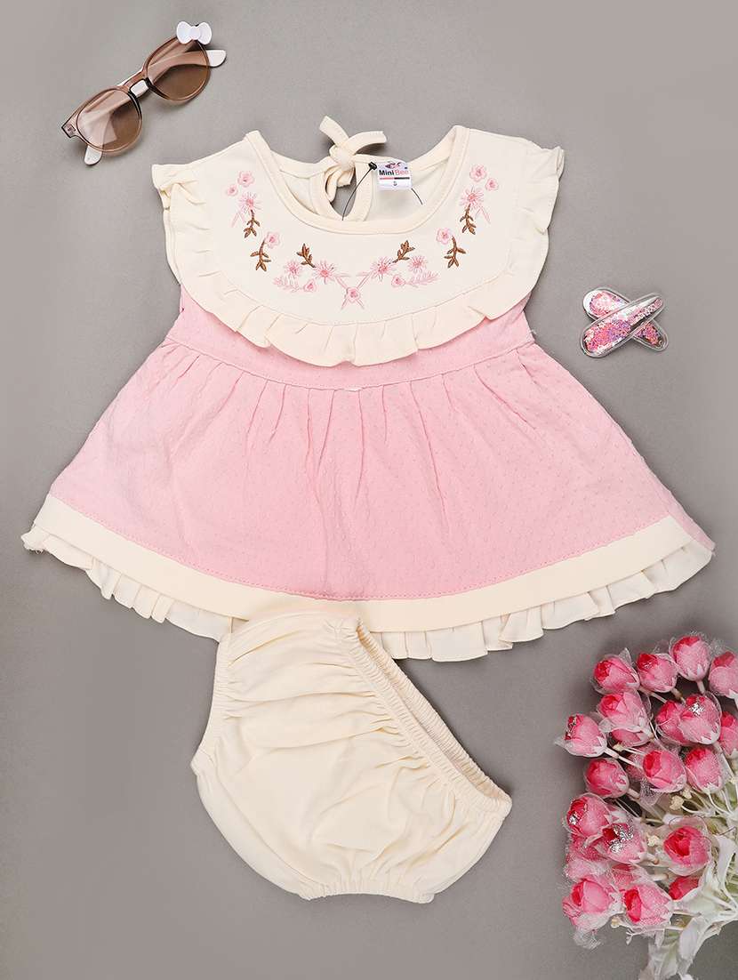 girls printed short sleeve frock with blommer